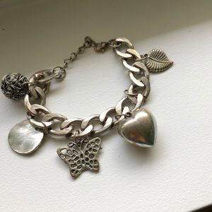 Silver Tone Chain Bracelet with Charms